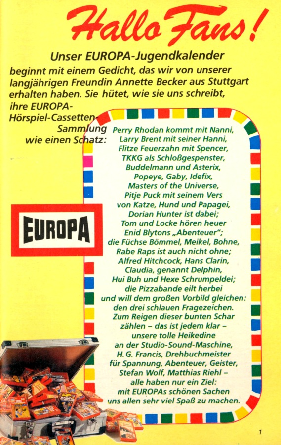 "Jugend-Kalender 1986" von EUROPA, Seite 1