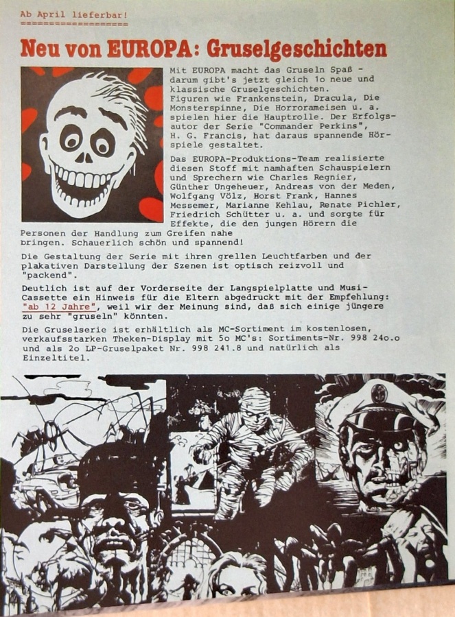 Produktinformation "Neu von EUROPA: Gruselgeschichten", 1981