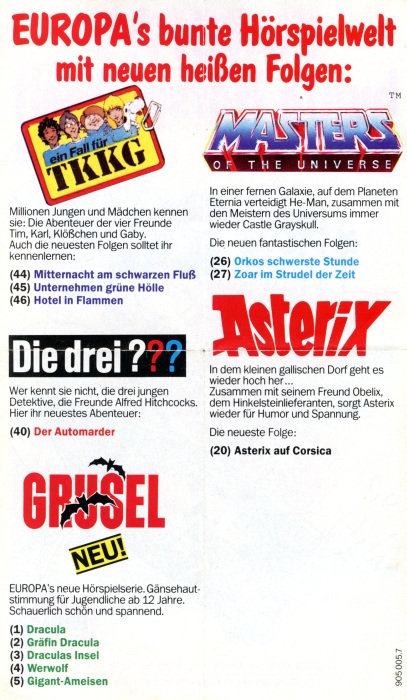Flyer von EUROPA, 1987 (?), R�ckseite